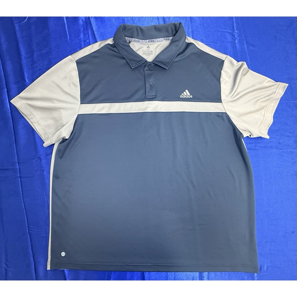 Adidas Men's 2XB Big Navy Blue Gray Performance Polo - Eco Friendly Sustainable